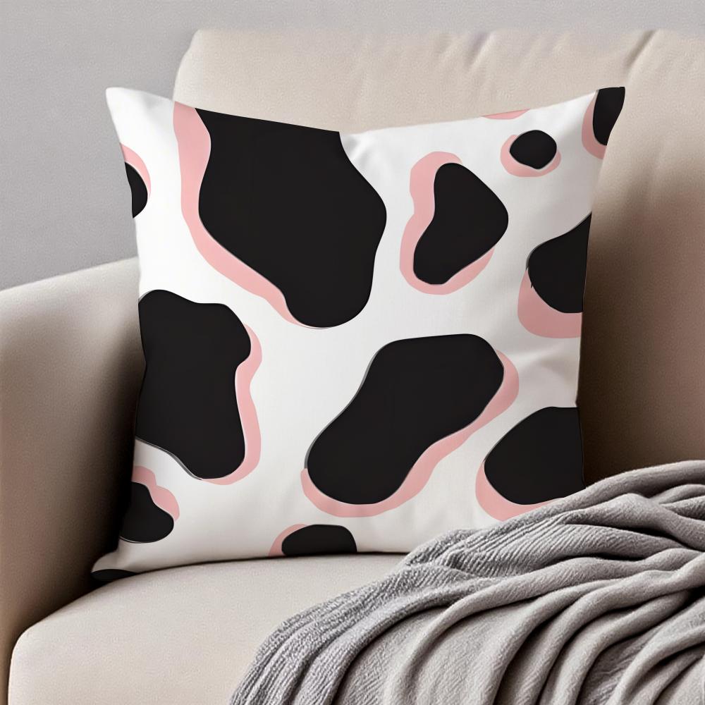 CCow Print Cushion Cover Pillowcase Antidustmite Invisible Zipper Short Plush Sofa Cushion