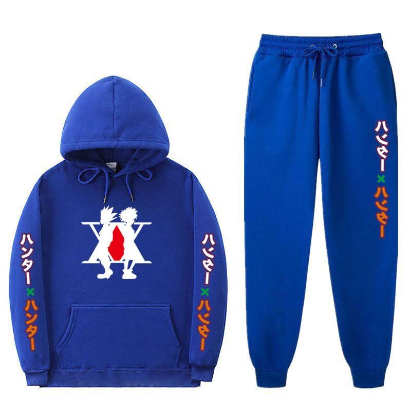 Mens Winter Warm Hooded Sweatshirt Pants Set Anime Inspired Casual Tracksuit Cotton Blend Thick Fleece Lined