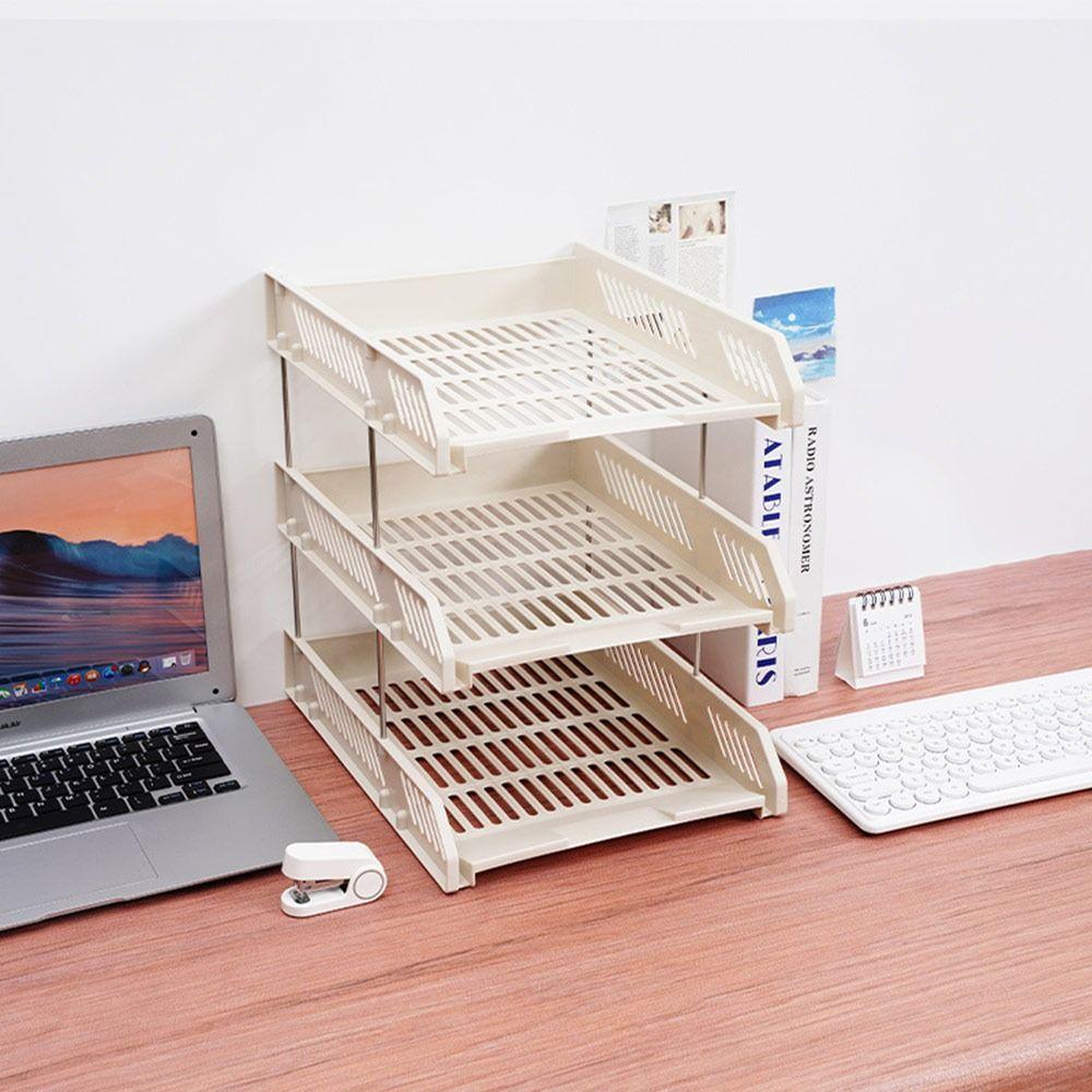Portable Three-Layer File Rack Vertical Stackable A4 File Tray Plastic Letter Tray for Home Office School