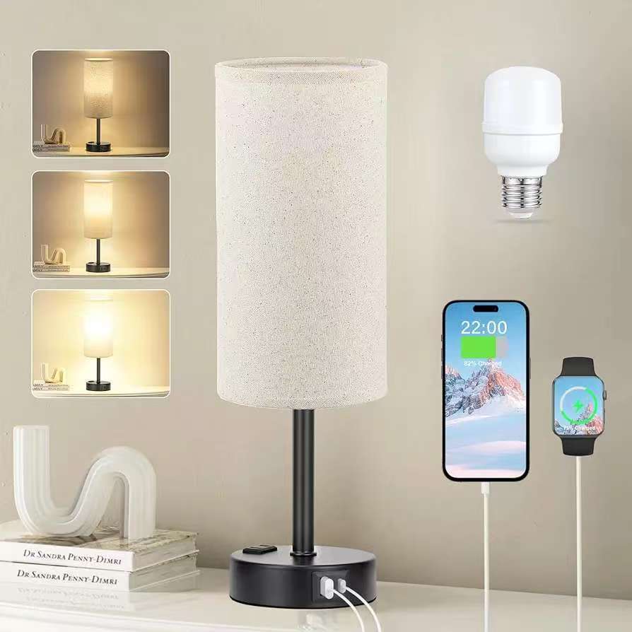 

Dimmable Bedside Table Lamp Cylindrical Table Light Minimalist Night Stand Light Lamp USB Charging Small Desk Lamp чорний