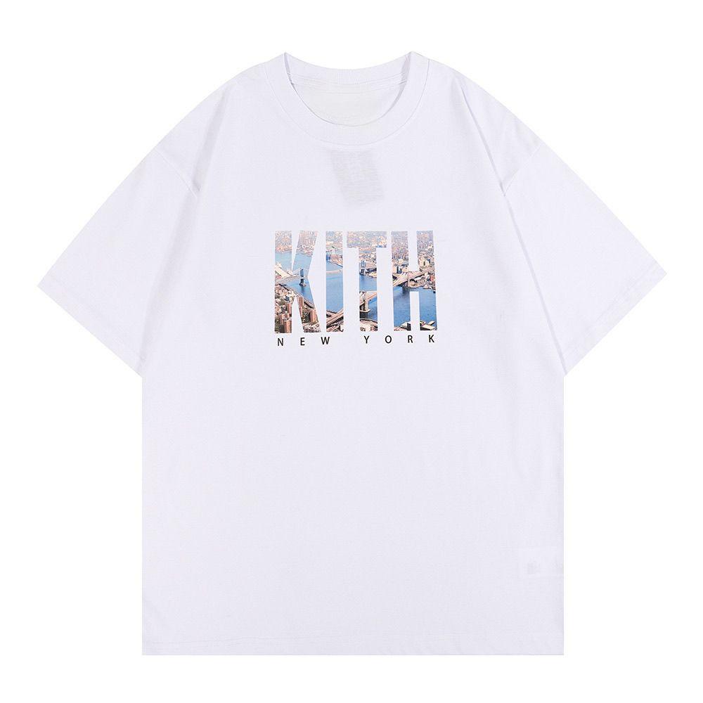 

American Trendy Brand KITH Letter Summer Printing Casual Cotton Loose Short-sleeved Round Neck Double Yarn Men s Women s T-shirt M