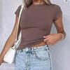 Summer Basic Round Neck Short-Sleeved T-Shirt for Women, Tight-Fitting, Sexy, European and American Style, Simple Pure Color, Versatile Top for Women