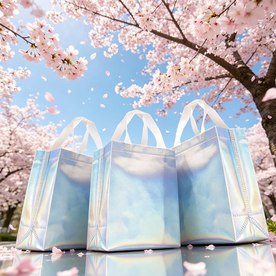 10pcs Holographic Non-Woven Gift Tote Bags with Handles, Iridescent Shiny Reusable Shopping Handbags, Portable Carry Pouches XJM