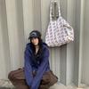 Korean Letter Heart Print Tote Bag Women Large Capacity Canvas Shoulder Bag Ladies Lightweight Versatile Everyday Casual Handbag