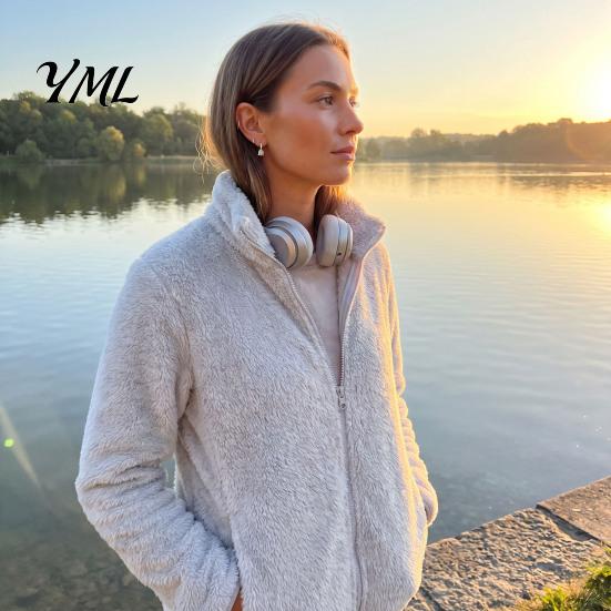 Long Sleeve Coat Women Zip-Up Fleece Jacket, Warm Stand Collar Fall Winter Apparel Coat, Solid Color Loose Casual Outerwear for Thick Jacket