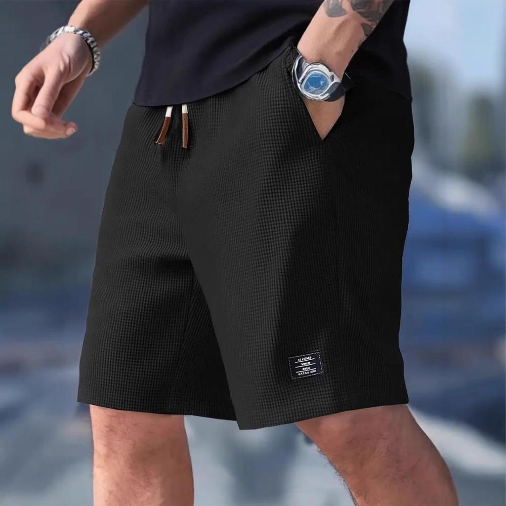 Men's Textured Casual Shorts with Drawstring Waist, Lightweight Polyester Fabric, Pockets for Casual Wear, Beach or Outdoor Activities, Daily Shorts