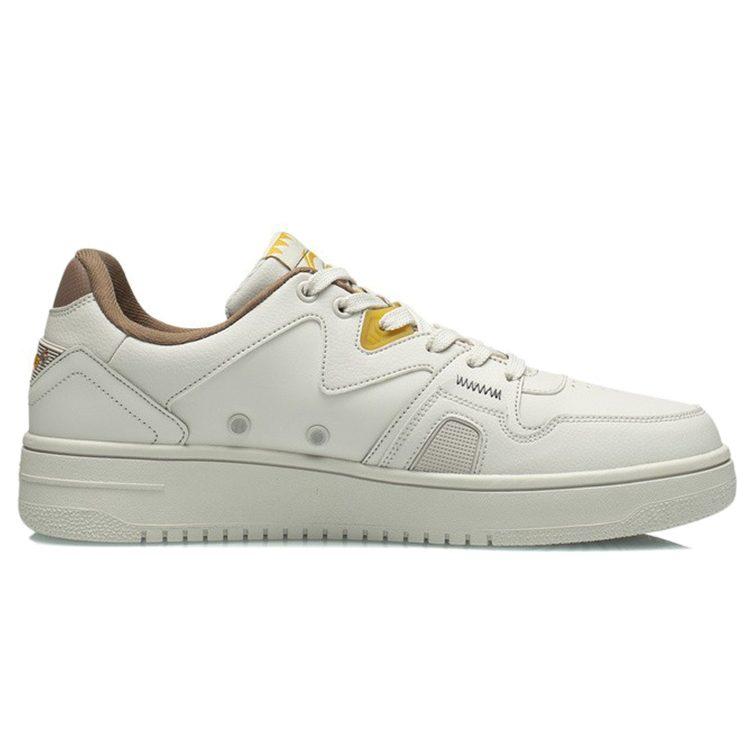 Li Ning Synthetic Leather Slip Resistant Abrasion Resistant Low Top Skateboard Shoes Men's White Yellow AGCR317-4