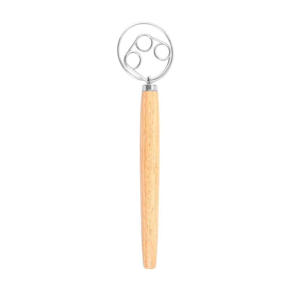 Danish Wooden-Handled Single Coil Dough Mixer: Manual Handheld Baking Tool for Flour Blending