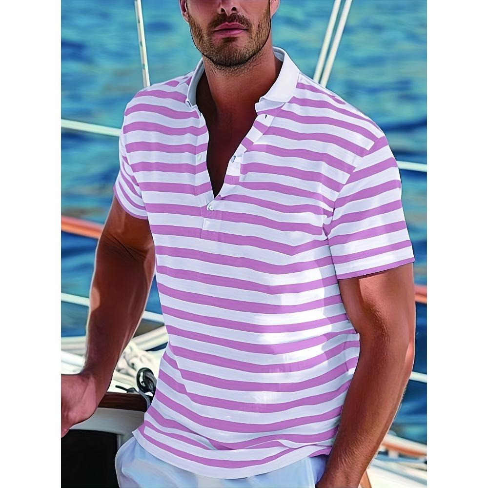 Cross Border New European and American Striped Printed Men's Casual Short Sleeved Polo Shirt Popular In Summer
