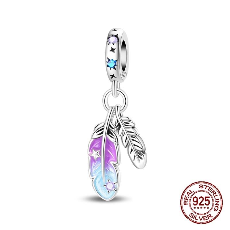 Медно-фиолетовые переливающиеся перьевые кулоны-шармы с градиентом, подходят для браслетов с настоящими шармами, женские, для рукоделия, ювелирные изделия, подарки