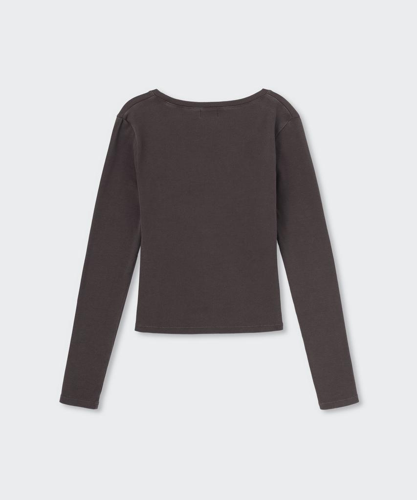 MUSINSA STANDARD WOMAN Pigment Ribbed Slim Scoop Neck Long Sleeve T-Shirt [Charcoal Gray]