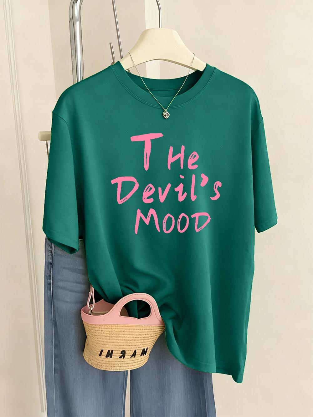 

The DevilS Moon Letter Printed TShirts Women Casual Short Sleeve Tops ONeck Soft T Shirt Summer Comfortable Womans Clothes 4XL