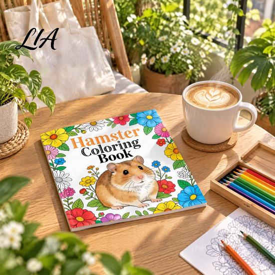 Line Art for Beginners Hamster Coloring Book Kids, Cute Animal Illustrations And Childrens Creative Drawing Floral Elements Book, Thick Paper Portable