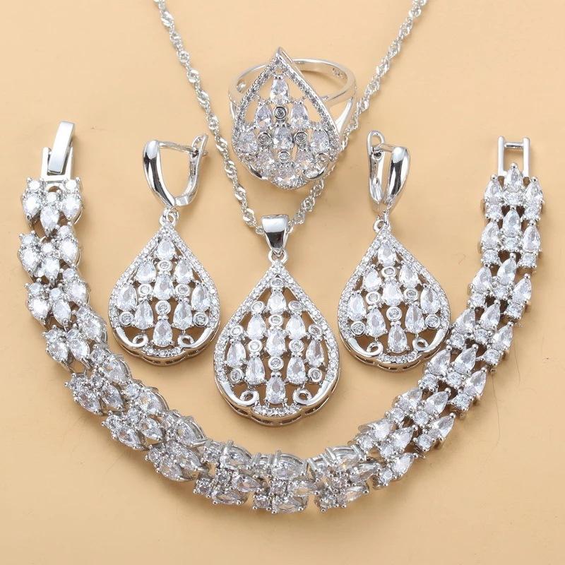 Blue Jewelry with Gem Set Pendant Earrings Necklace and Ring Lady Set