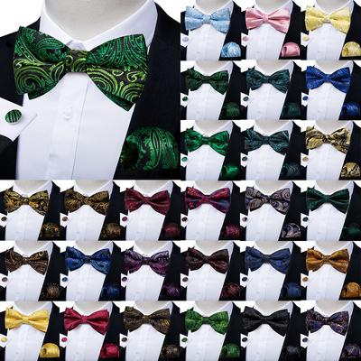 Nœuds papillon à fleurs vertes pour hommes, ensemble de boutons de manchette réglables pré-attachés en soie, nœud papillon pour fête de mariage