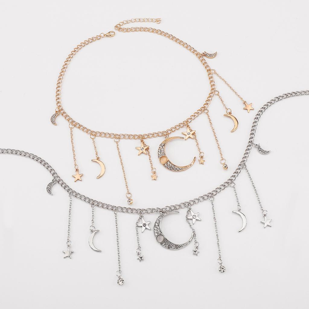 Tooxika Star Moon Pendant Necklace Sexy Bikini Tassel Chain Waist Chain Female