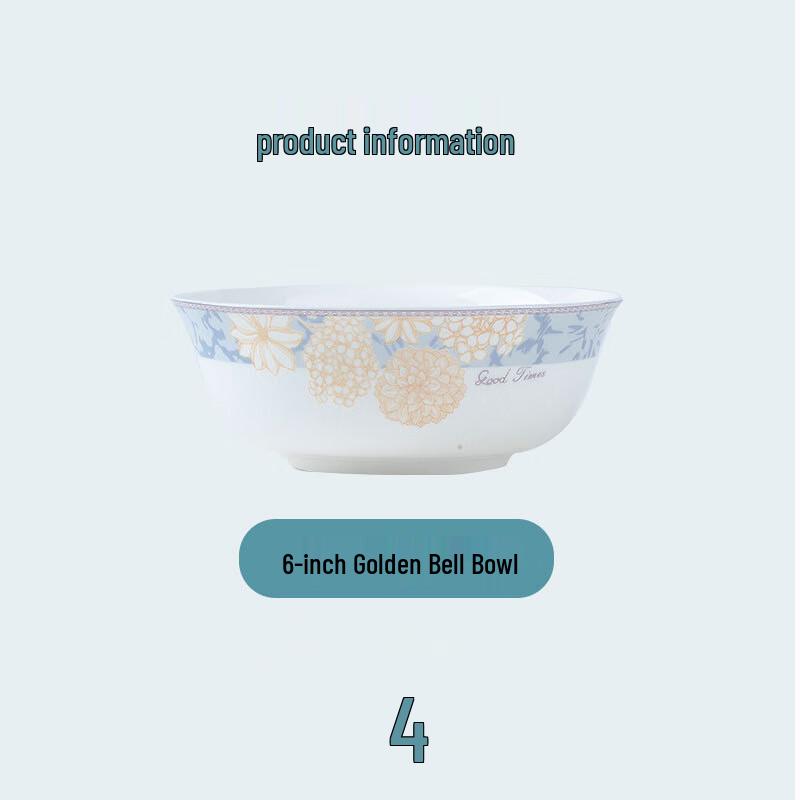 Nordic Style Ceramic Dinnerware 6-inch Bell Noodle Bowl, Set of 4