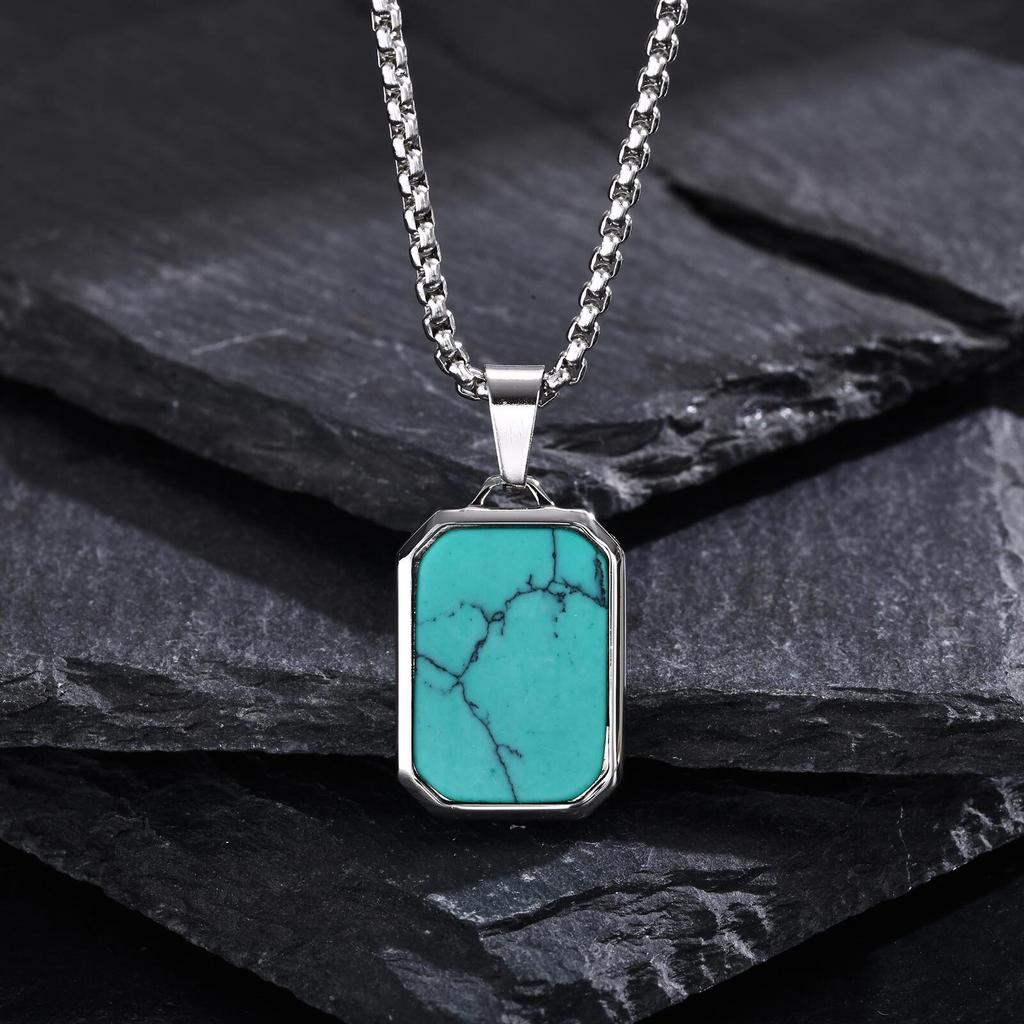 Stainless Steel Jewelry Rectangle Pendant Geometric Chain Necklaces For Women Men Dad Mom Girlfriend Valentine's Day Gift
