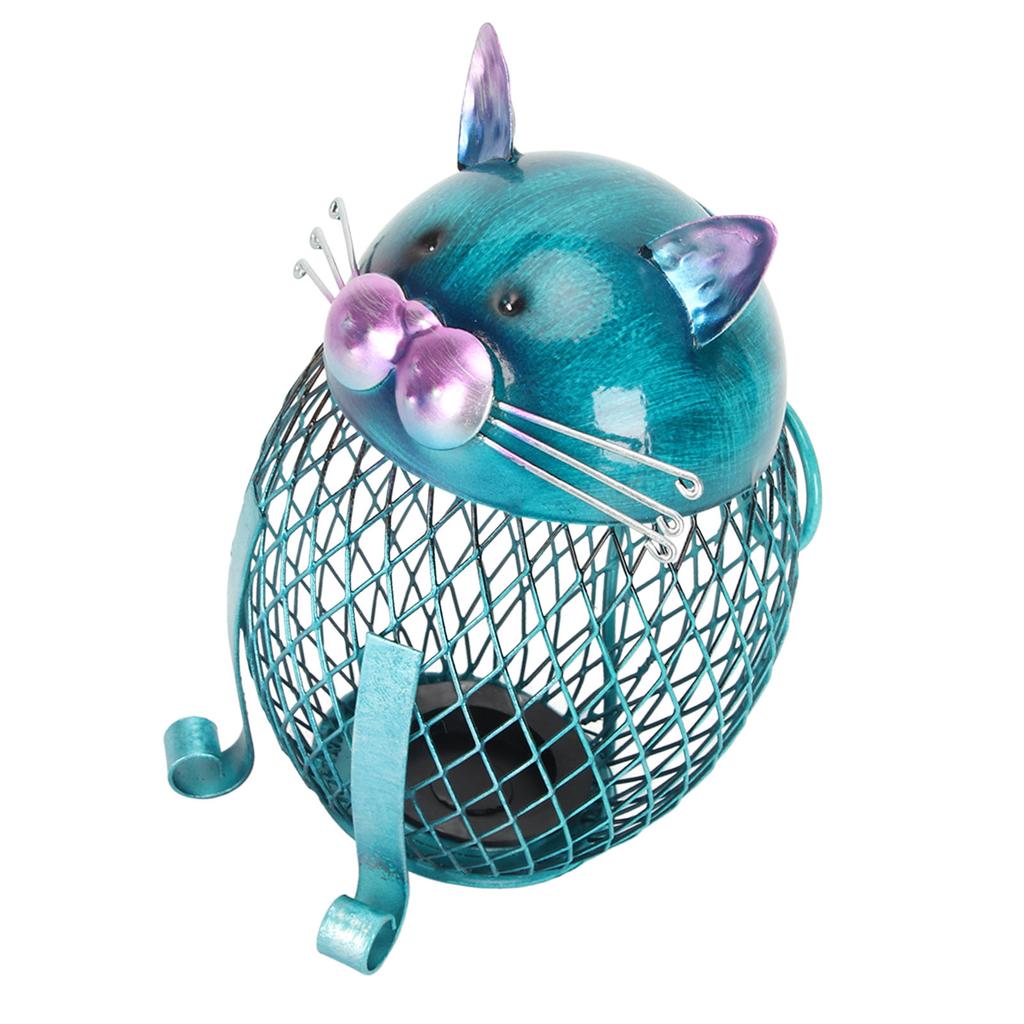 Metal Cat Coin Piggy Bank for Adults Visible Handcrafted Cute Animal Money Bank with Bottom Cover