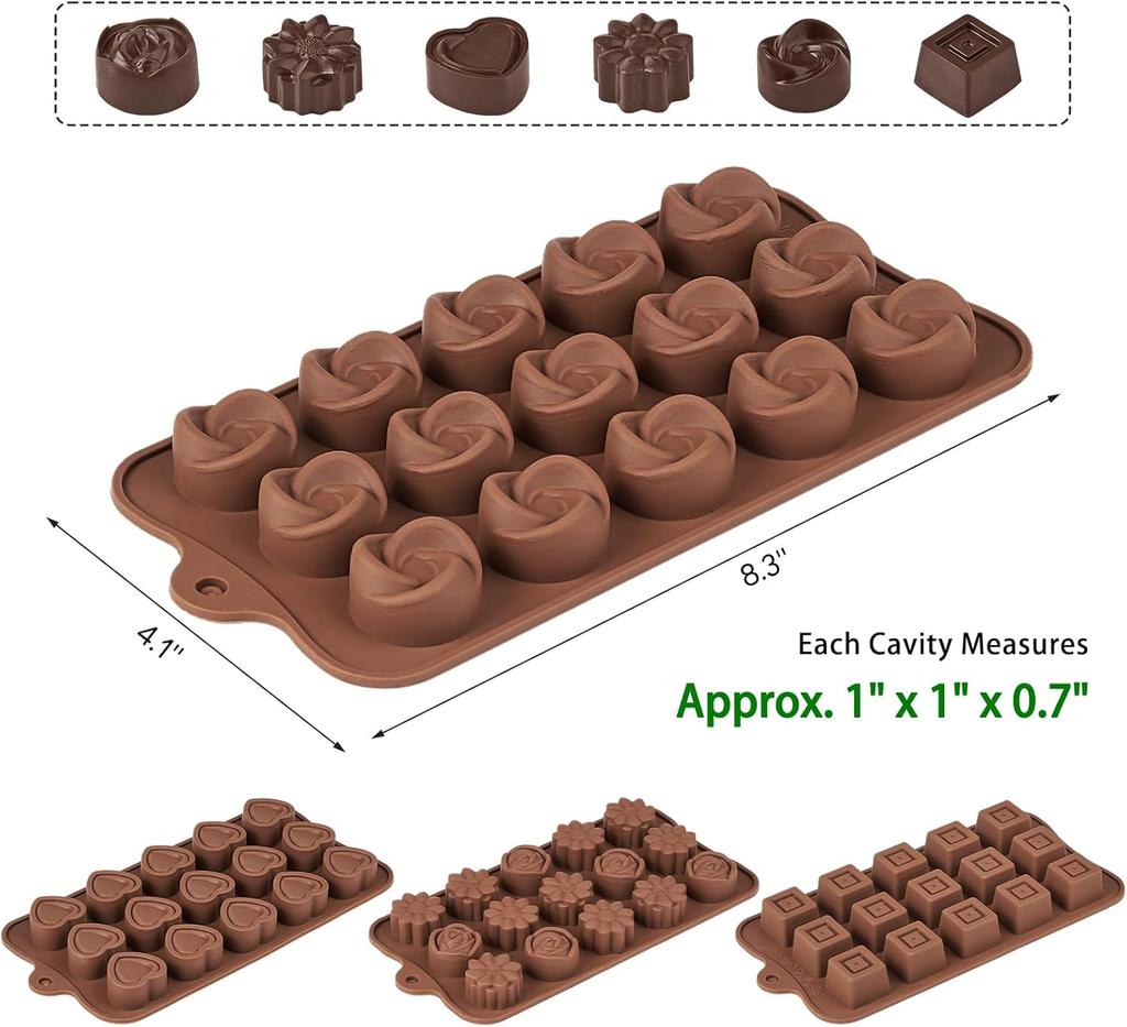 Silicone Chocolate Molds, Non-Stick Candy Molds for Making Bite Size Chocolates, Candies, Truffles, Gummies, Jelly