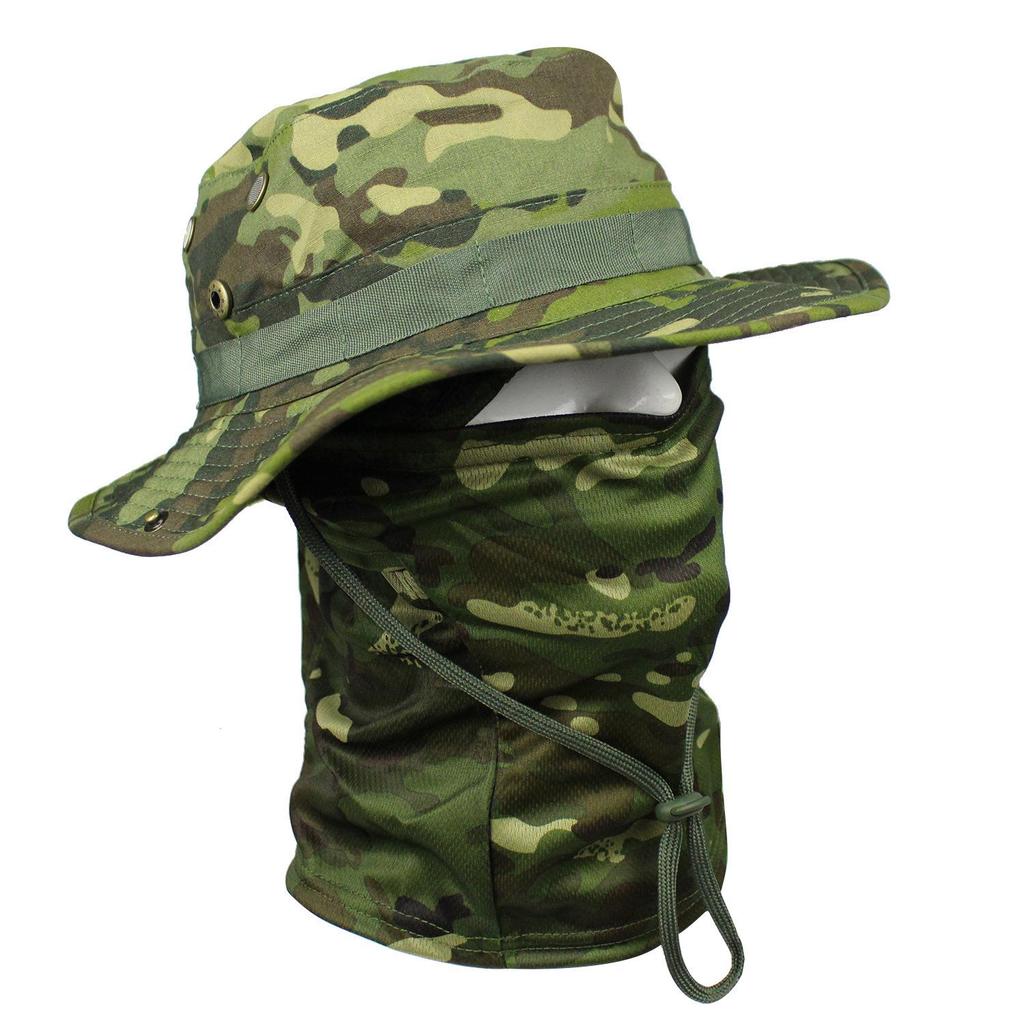 Camouflage Rundkrempenhut & Sturmhauben-Set: Sonnenschutz für den Sommer-Bergsteigen