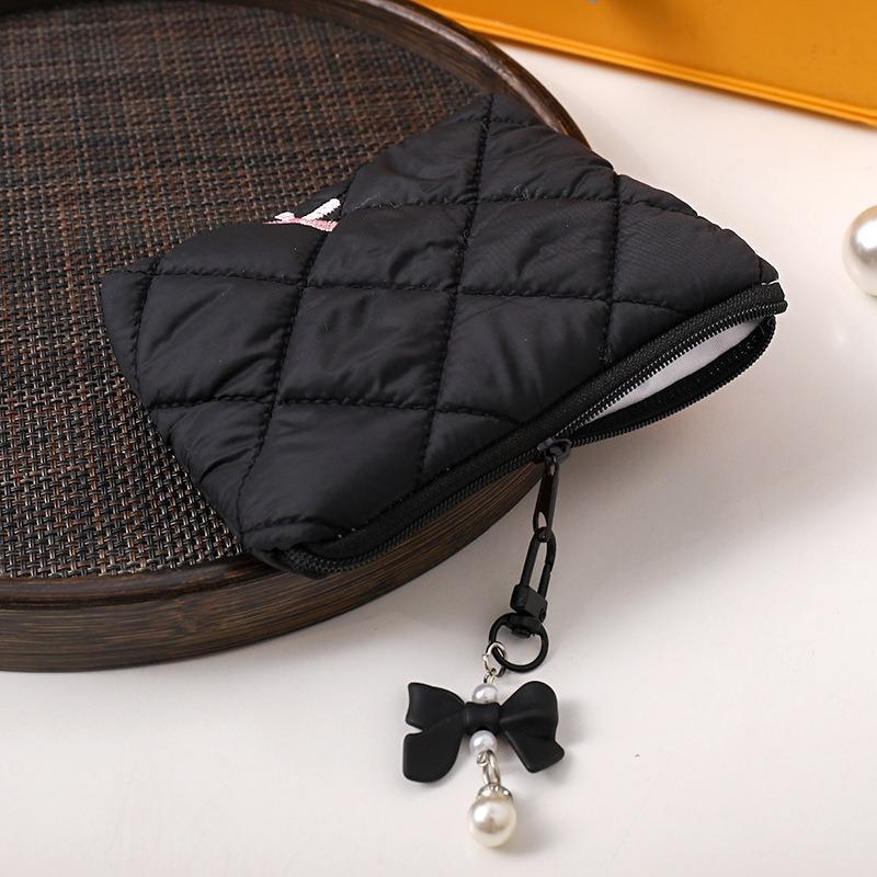 Cute Bow Embroidered Small Cosmetic Lipstick Earphones Data Cable Portable Storage Bag Coin Purse Pouch Make Up Bags Organizer