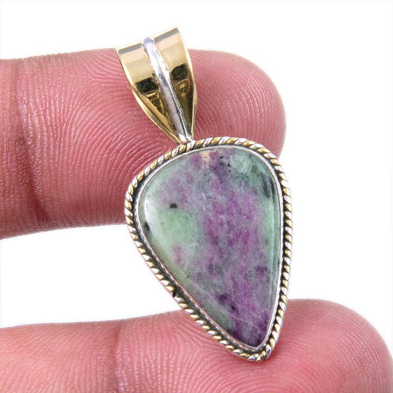 

Ruby In Zoisite Lab-Created 925 Sterling Silver Gift Two Tone Pendant 1.25 k3i62