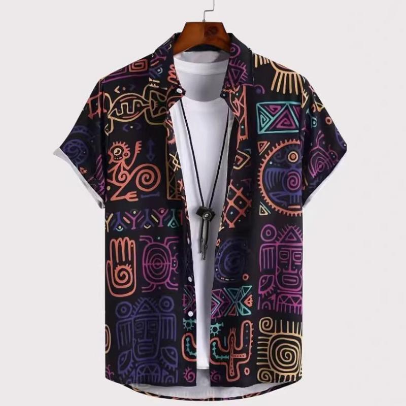 

Men Short Sleeve Button Down Shirt Palm Leaf Print Casual Summer Beach Shirt M