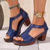 Fashion Vintage Solid Slip On Cover Heel Gladiator Sandals Women 2025 Summer Round Toe High Heels Sandals Classic Beach Shoes Plus Size