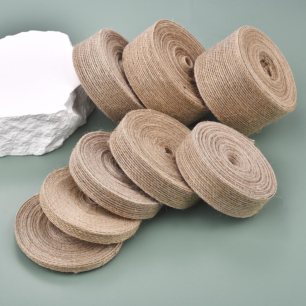0.6-5cm Natural Burlap Fabric Jute Craft Ribbon Lace for Gift Wrapping Christmas Rustic Vintage Wedding Decor 10Meter
