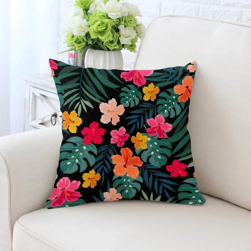 Luxury Home Decor Pillowcase Tropical Rainforest Plant Flower Coconut Print Office Sofa Car Cushion Cover