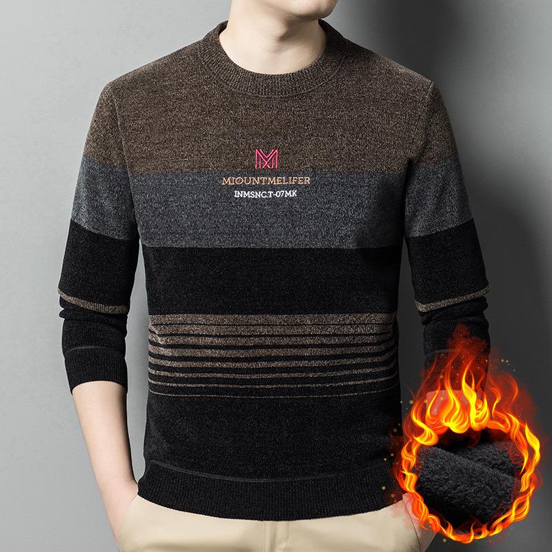 Men's Long Sleeves In The Elderly Warm Dad Pullover Casual Knitted Sweater