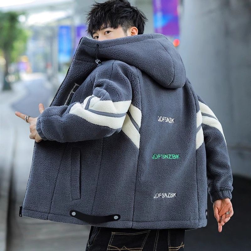 

Lamb Wool Coat Men Clothing Korean Zipper Casual Cotton-padded Jacket Male Autumn Winter Fashion Pocket Long Sleeve Outerwear S