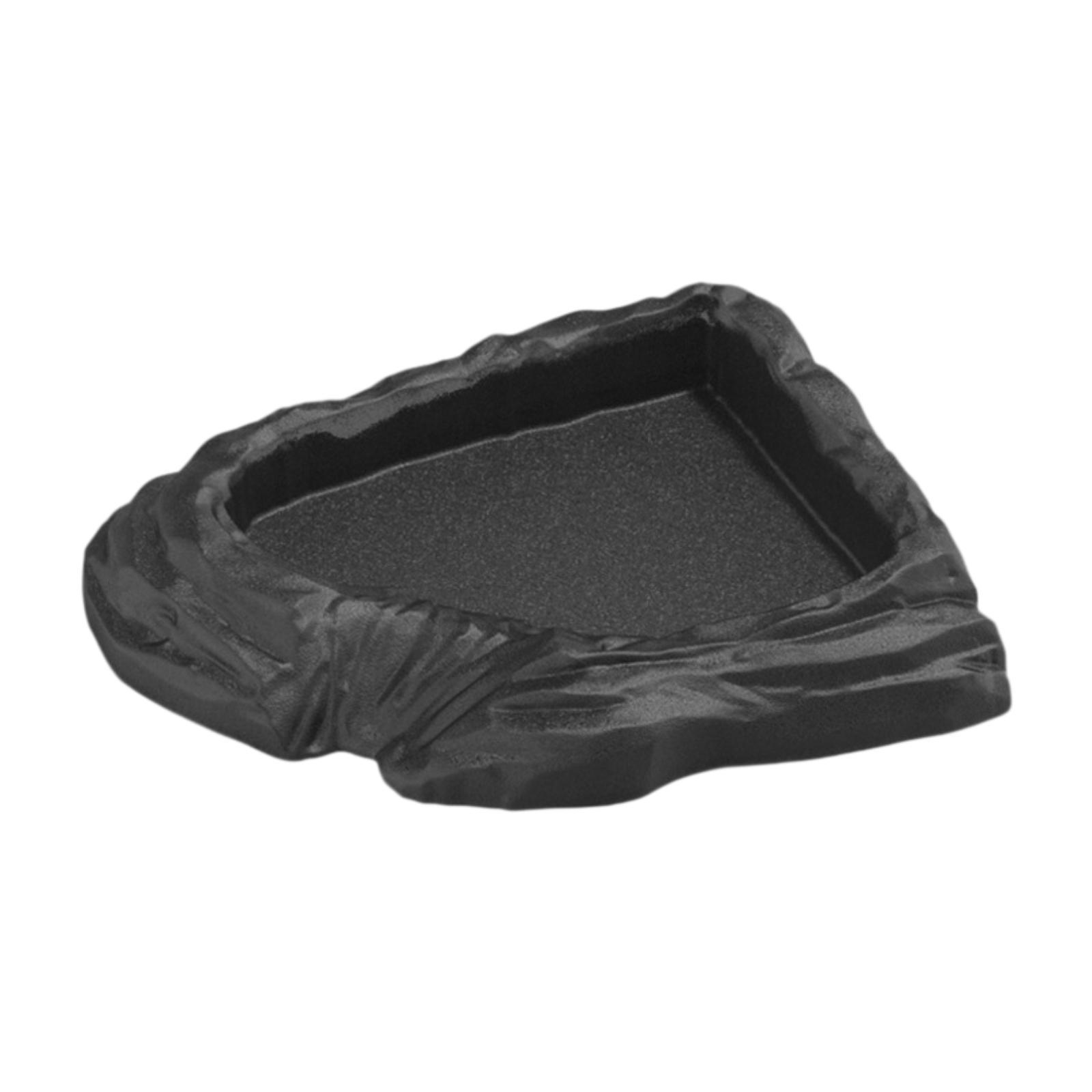 

Reptile Water Dish Corner Turtle Water Bowl Realistic Stone Texture Space Saving чорний