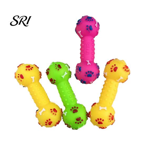 Dog Squeaker Toy Dumbbell Squeaky Chew Raised Texture Teething Teeth Cleaning for Puppy Dogs Interactive Play Wear-resistant