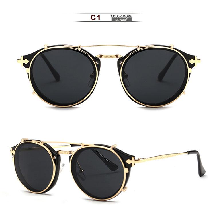 Kdeam Steam Punk Clip on Sunglasses for Men Brand Designer Round Sun Glasses Women Baroque Carved Metal Legs with Box