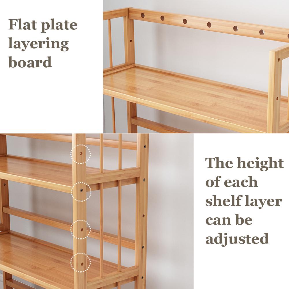 4-Tier Bamboo Bookshelf Multi-Function Storage Shelves Reusable Free-Standing Display Rack for Bathroom Kitchen Living Room