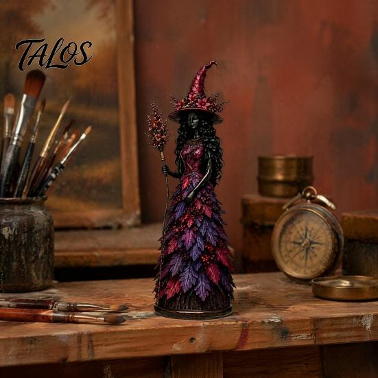 Halloween Party Table Decorations Autumn Witch Figurine, Desktop Decoration, Seasonal Resin Statue with Indoor Fall Home Accessories Leaf Gown