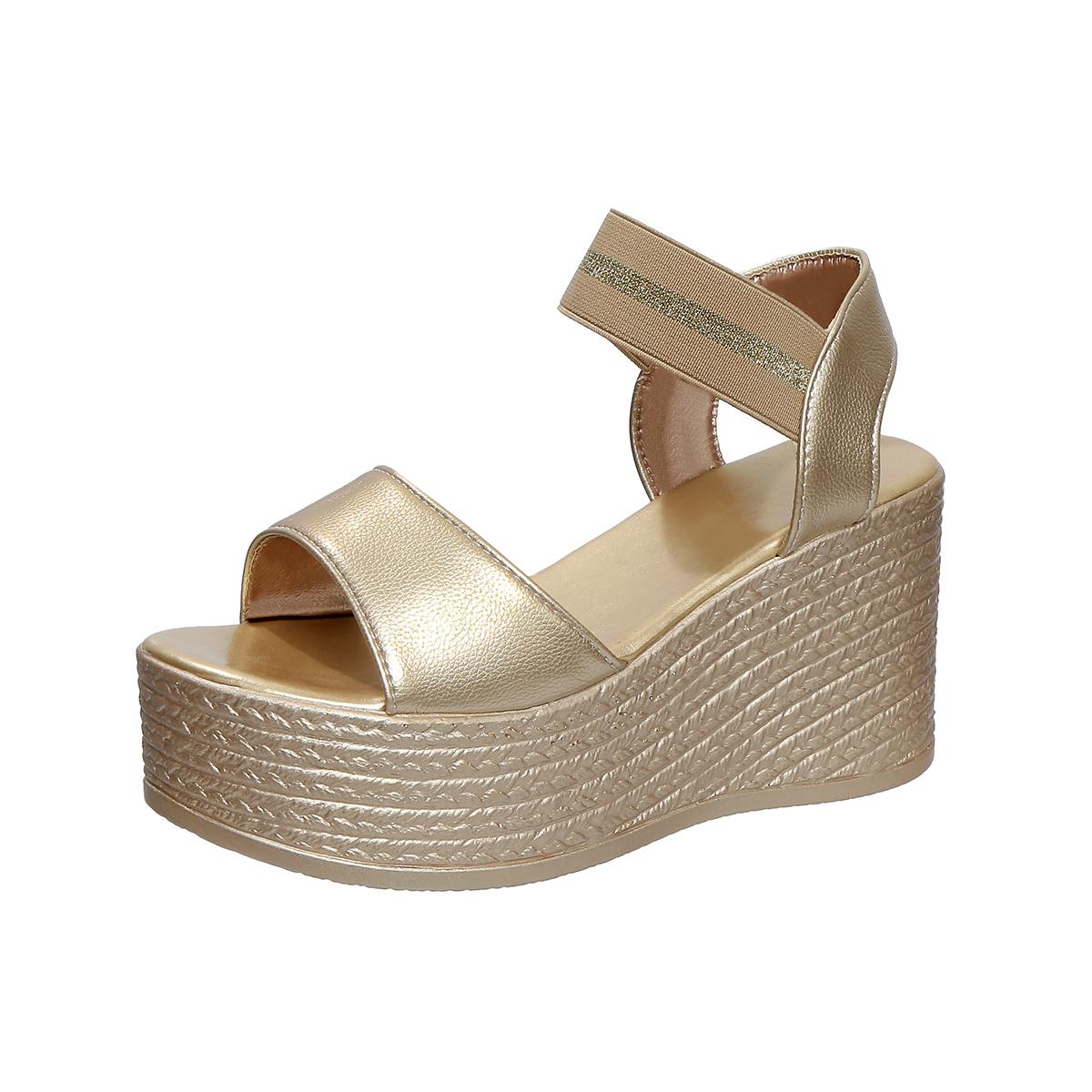 

Aphixta Wedge Sandals Peep Toe Elastic Band Shoes Woman Platform 9cm Golden Summer Super High Heel Shoes Female Sandal 35 золотистый