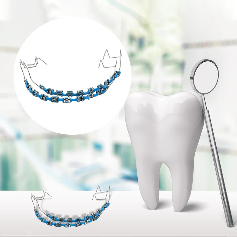 Temporary Tooth Decoration Dental Metal Bracket with Metal Wires & Bracket with Ligature Ties Practice Props for Dental Students