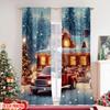 2pcs 2D flat printing Merry Christmas Scene Curtains Christmas Winter Lodge Versatile 100% Polyester Without Electricity Spring