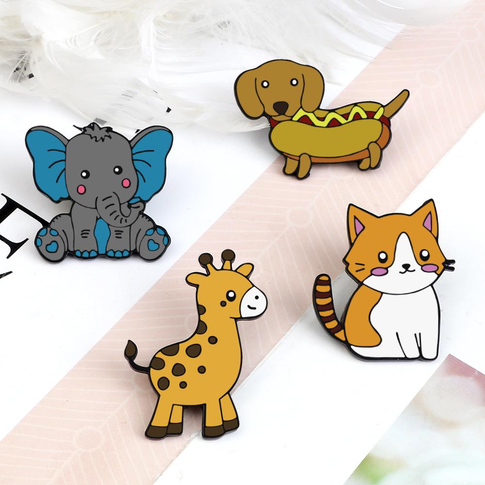 Cute Animal Forest Garden Enamel Pin Cat Dog Bear Giraffi Bunny Brooches Cartoon Bag Lapel Pins Badge Jewelry Kids Friends Gifts