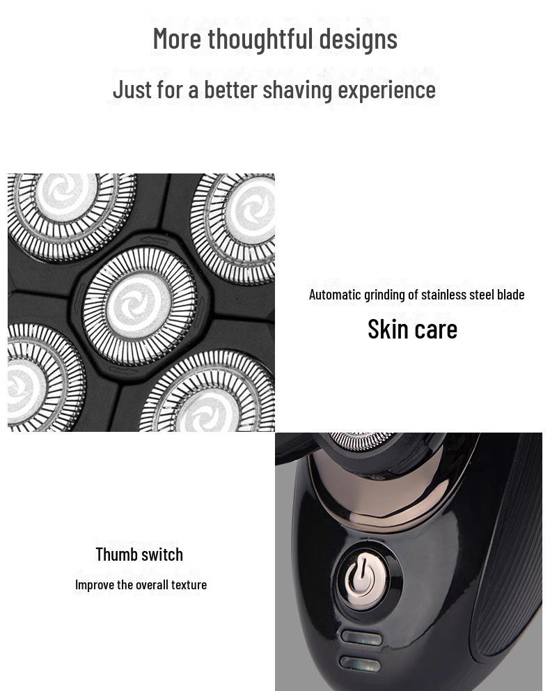 Multifunktionaler elektrischer Herren-Glatzerasierer mit fünf Klingen