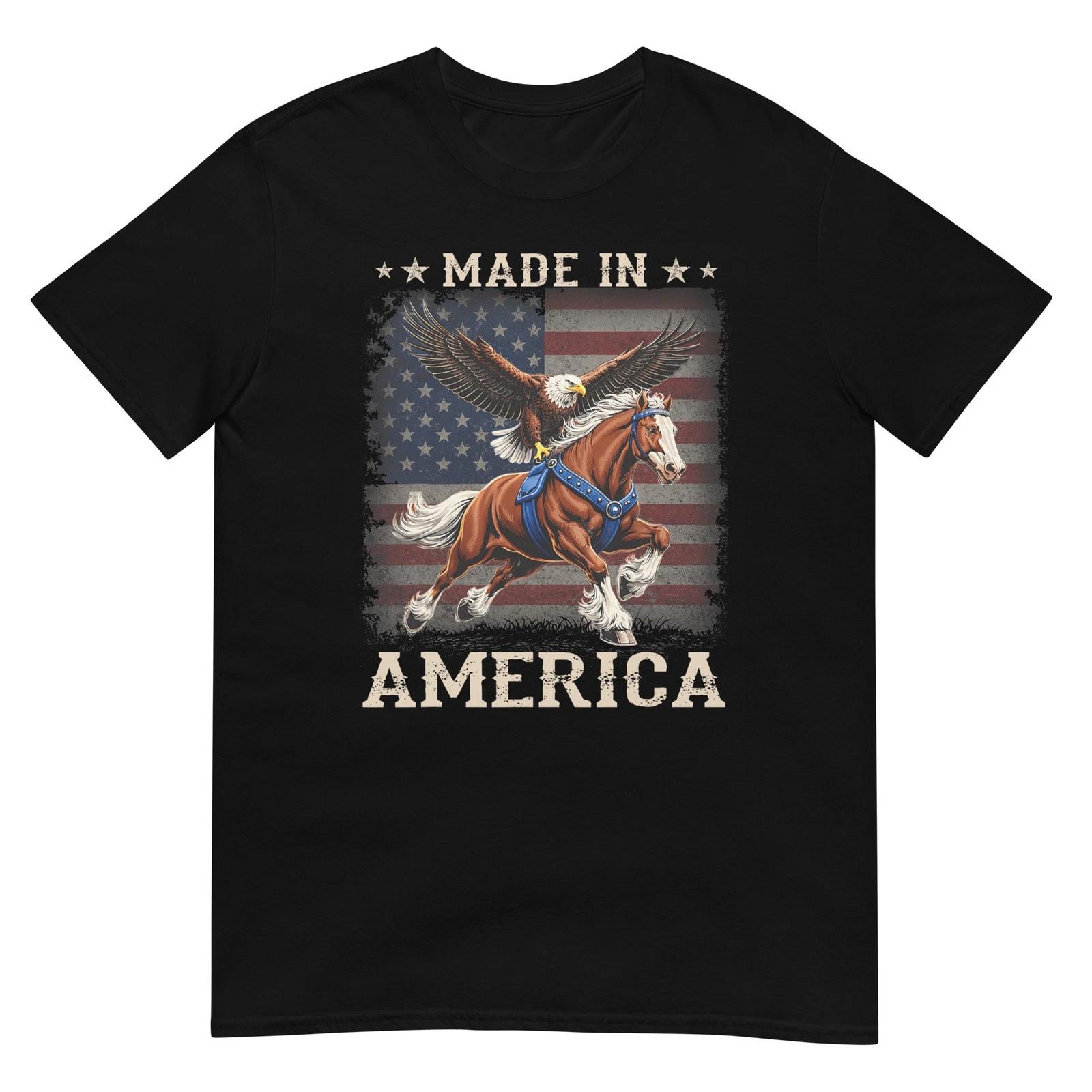 Made in America Western Horse Eagle USA Flag T-Shirt 4XL