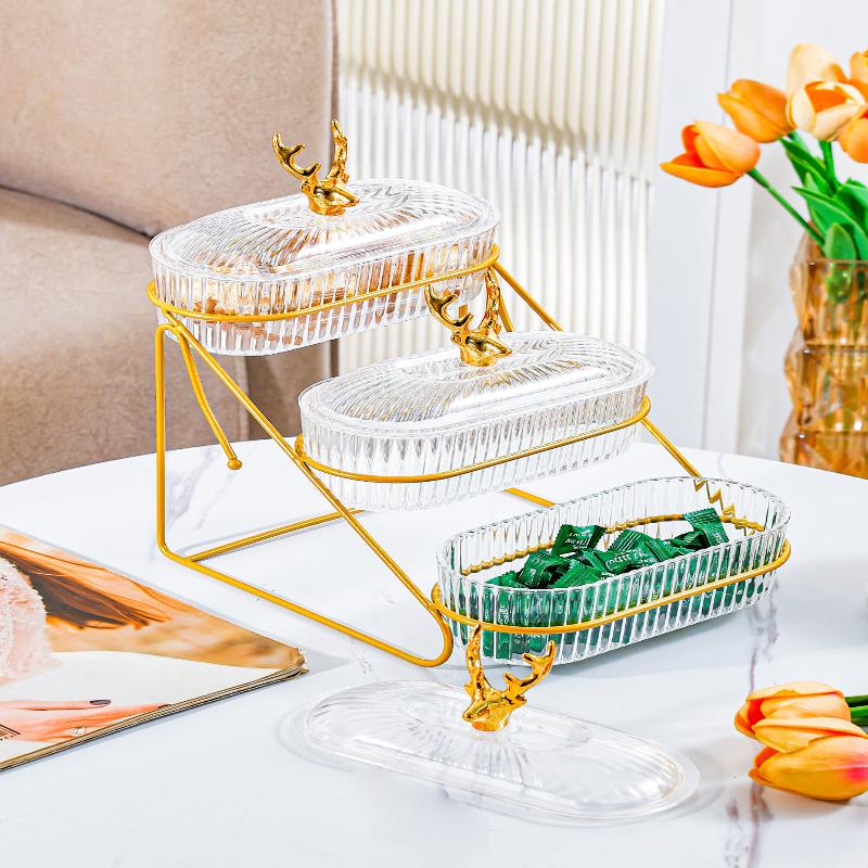 3D Design Serving Bowl Serving Tray Organizer Elegant 3-Tier Dried Fruit Nut Display Tray With Stylish Elk Lid Nordic For Fruits