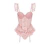 Flounce Lace Lingerie Women Bowknot See Through Night Dress Sweet Lace Sling Nightdress  Sleep
