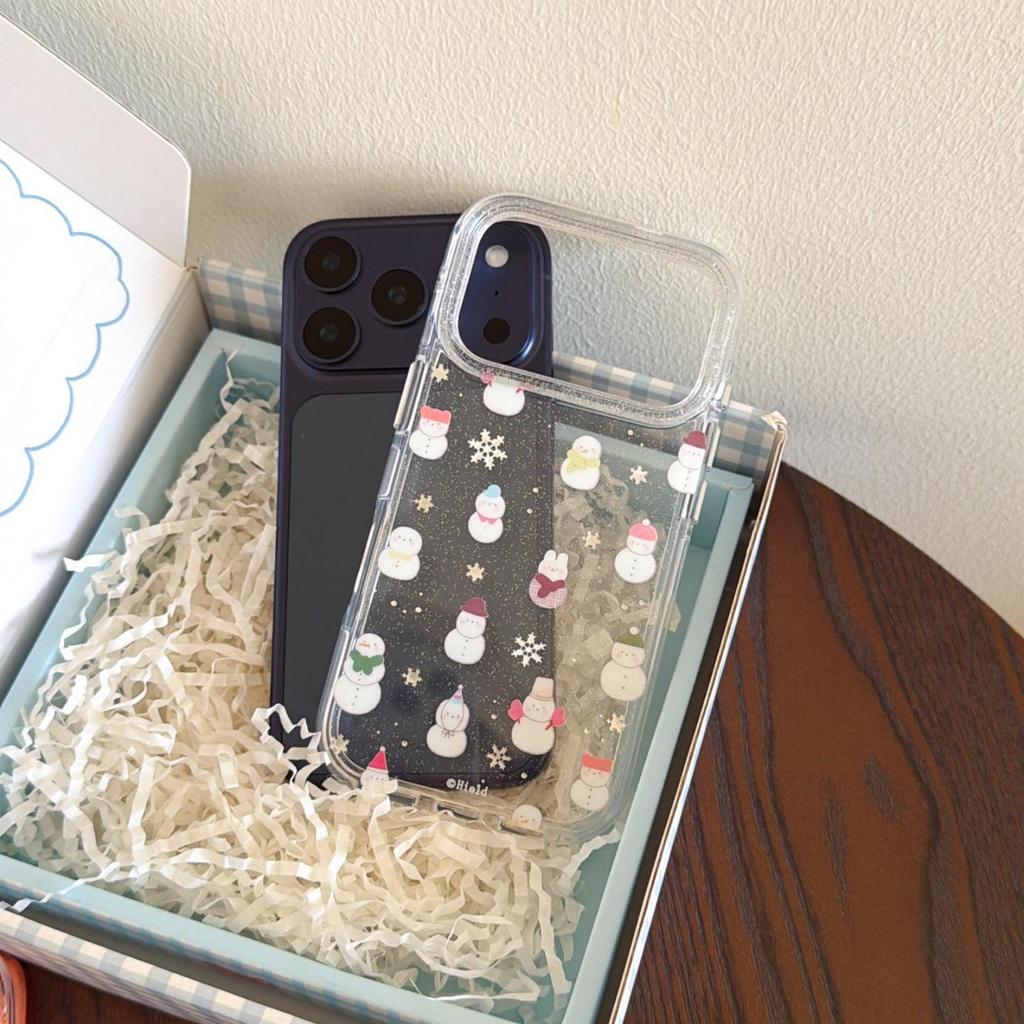 Silberne Schneeflocke Schneemann Schutzhülle für iPhone 13/14/15/16 Pro Max und 17 Pro