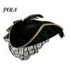 Retro Pirate Hat Halloween Hat, Captain Costume Accessory, with Burgundy Lace Gothic And Feathered Decor, Lightweight Vintage Style Buccaneer
