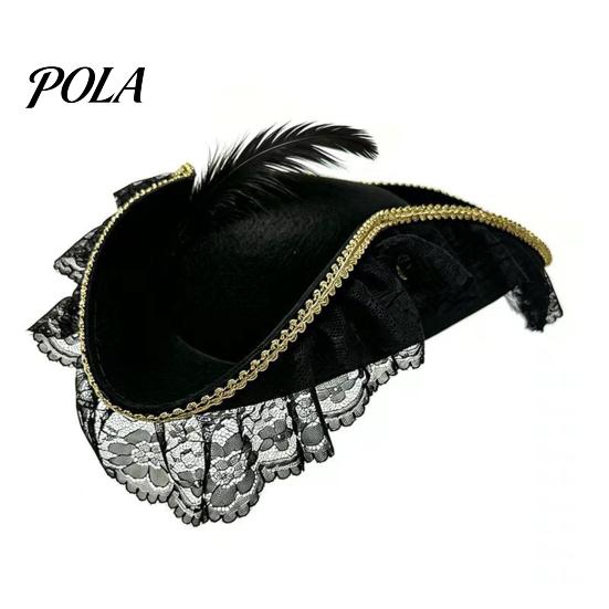 Retro Pirate Hat Halloween Hat, Captain Costume Accessory, with Burgundy Lace Gothic And Feathered Decor, Lightweight Vintage Style Buccaneer