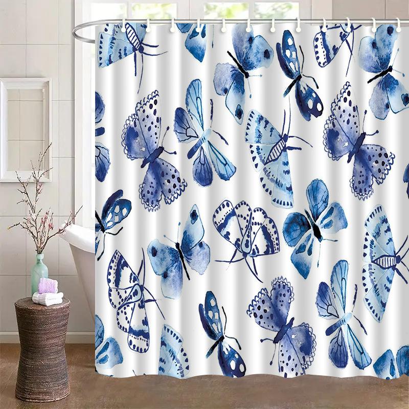 

Blue Floral Bird Shower Curtain Machine Washable All Season Waterproof Privacy Protection Elegant Design Chinese Style 12 Hooks W60H190(CM)-1 Pcs